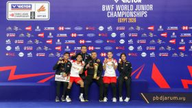 Raihan Daffa Edsel Pramono, Muhammad Lutfhi Habibi, Dian Ramadhani Mukti, Atresia Naufa Candani, Coach M Rijal dan Manager Tim Eskar